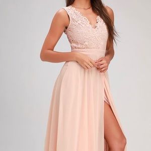Lulu’s Do Re Mi Blush Pink Lace Backless Maxi Dress, Size Small